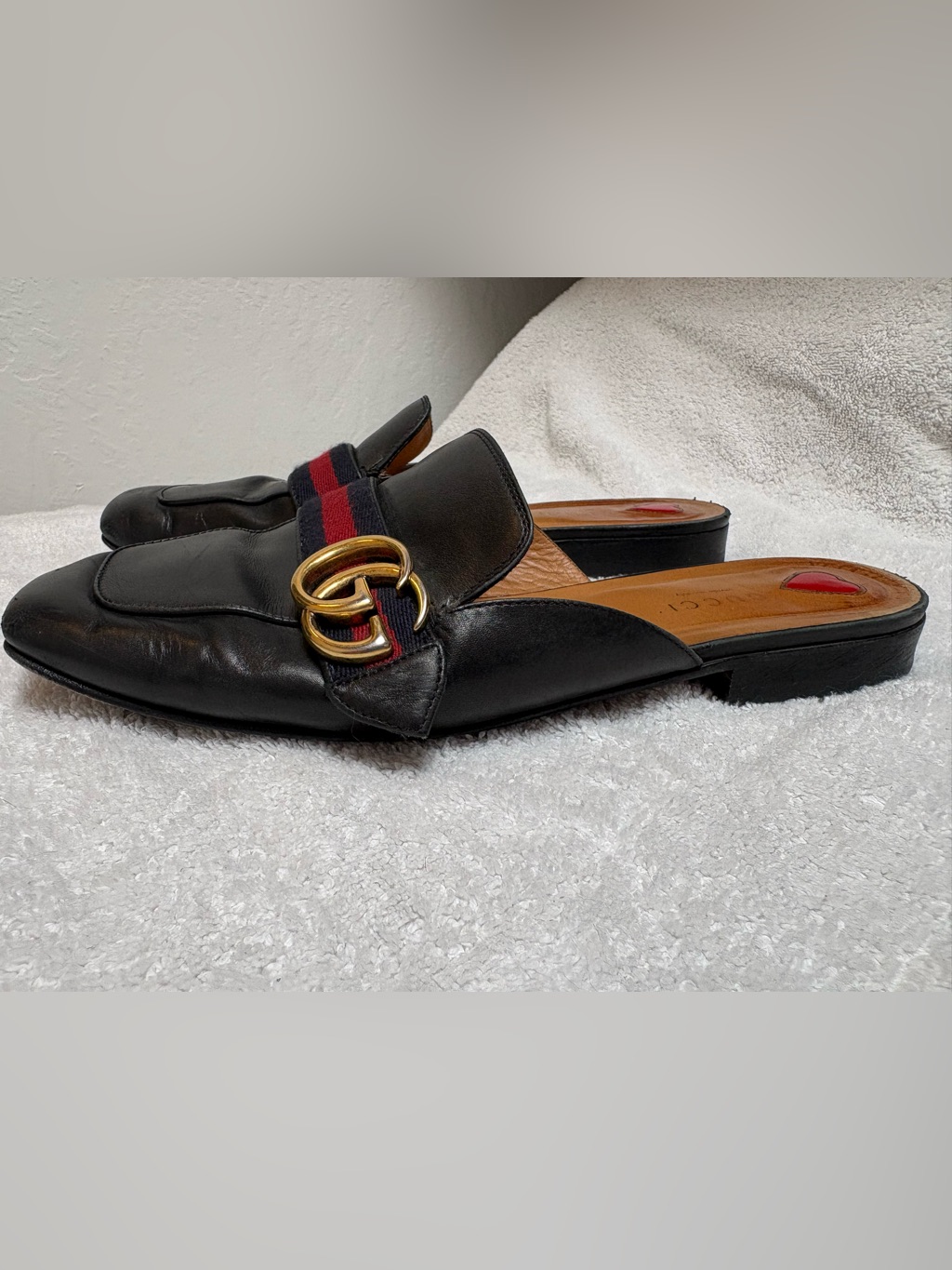 Gucci Marmont Gg Web Stripe Leather Slide Mules Loafers